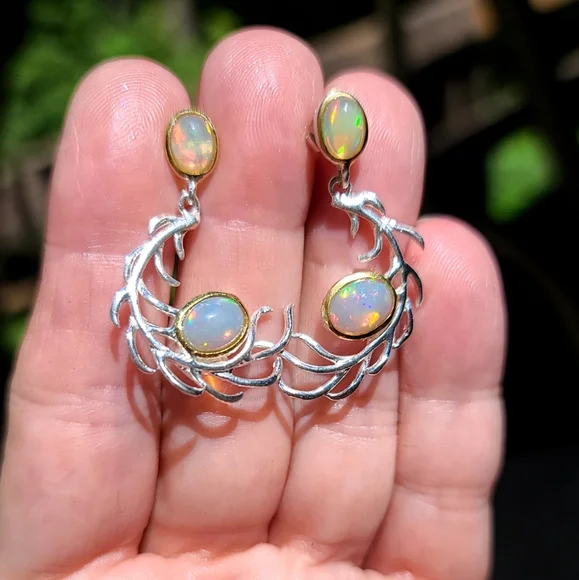 Opal feather sterling earrings - Picture 5 of 6